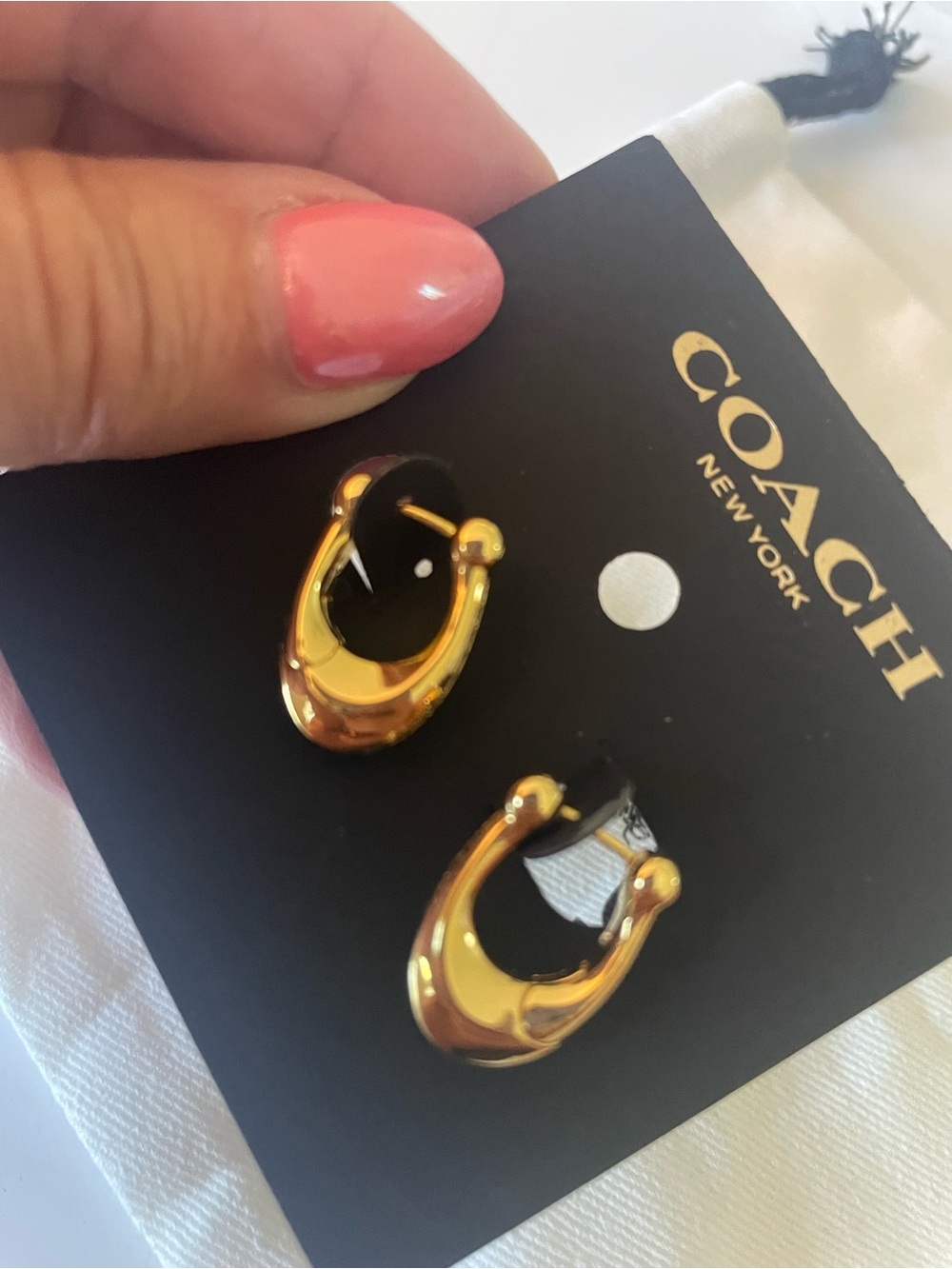 Coach Gold Tone Mini Horseshoe Hoop Earrings - Picture 2 of 6